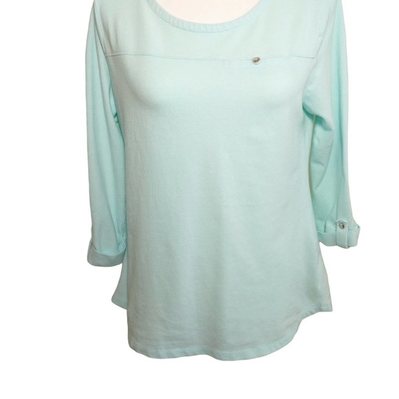 CROFT & BARROW 3/4 Sleeve Soft Knit Top Womens Size M Scoop Neck Blue Pullover - Picture 6 of 8